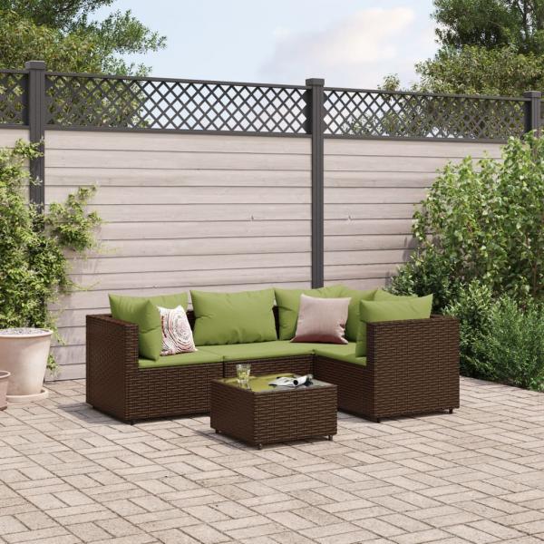 ARDEBO.de - 5-tlg. Garten-Lounge-Set mit Kissen Braun Poly Rattan