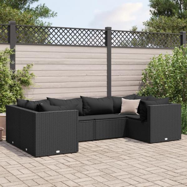 ARDEBO.de - 6-tlg. Garten-Lounge-Set mit Kissen Schwarz Poly Rattan
