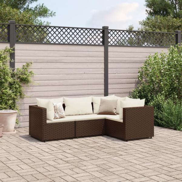 ARDEBO.de - 4-tlg. Garten-Lounge-Set mit Kissen Braun Poly Rattan