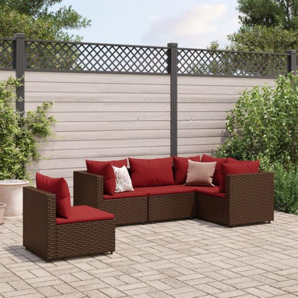 ARDEBO.de - 5-tlg. Garten-Lounge-Set mit Kissen Braun Poly Rattan
