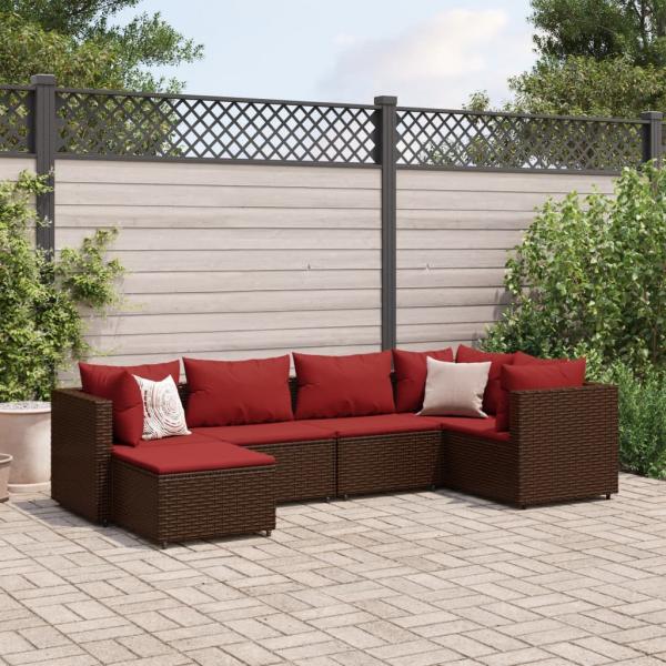 ARDEBO.de - 6-tlg. Garten-Lounge-Set mit Kissen Braun Poly Rattan