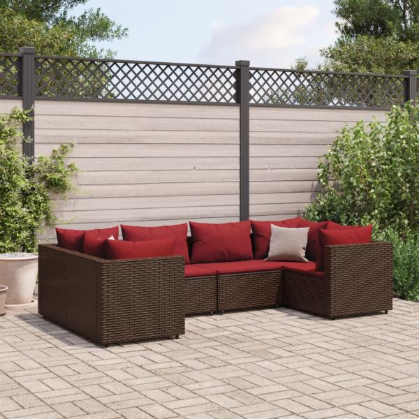 ARDEBO.de - 6-tlg. Garten-Lounge-Set mit Kissen Braun Poly Rattan