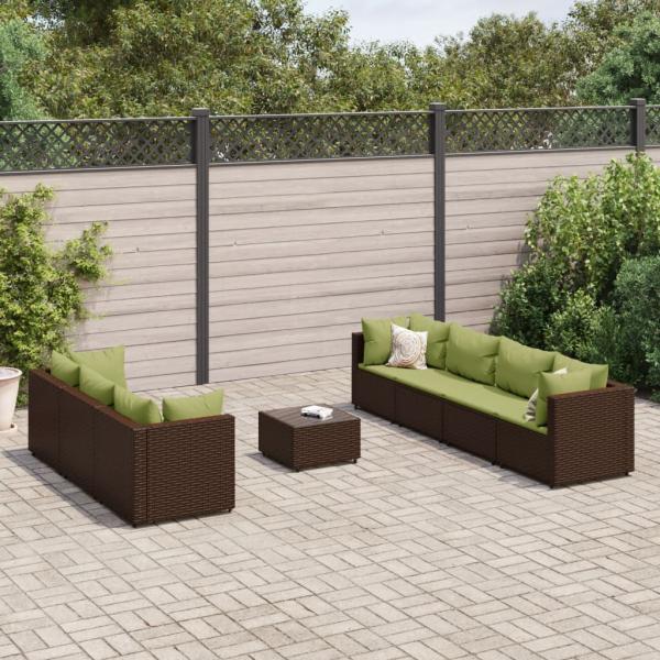 ARDEBO.de - 8-tlg. Garten-Lounge-Set mit Kissen Braun Poly Rattan