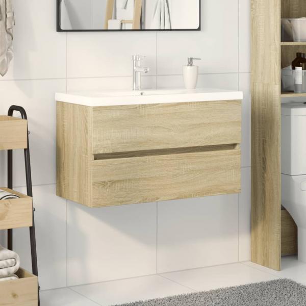 ARDEBO.de - 2-tlg. Badmöbel-Set Keramik und Holzwerkstoff