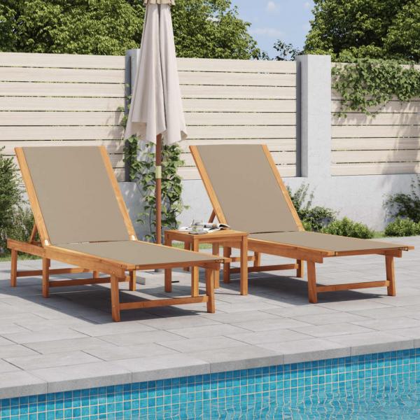 ARDEBO.de - Sonnenliegen 2 Stk. Taupe Massivholz Akazie und Textilene