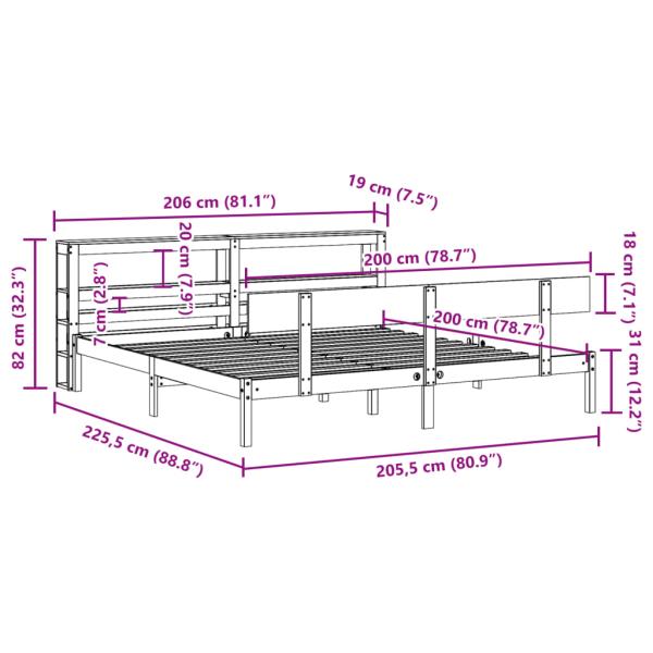 Massivholzbett ohne Matratze Weiß 200x200 cm Kiefernholz