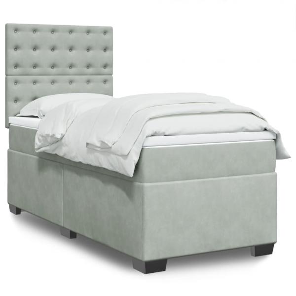ARDEBO.de - Boxspringbett mit Matratze Hellgrau 90x200 cm Samt