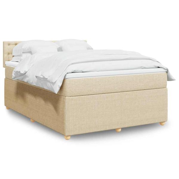 ARDEBO.de - Boxspringbett mit Matratze Creme 140x200 cm Stoff