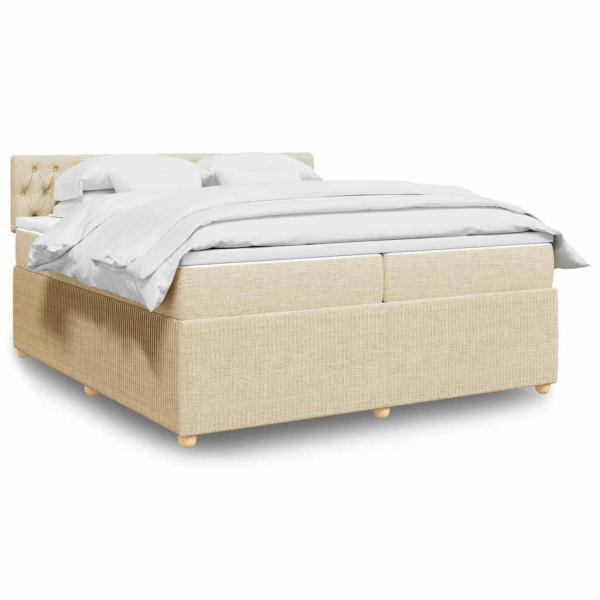 ARDEBO.de - Boxspringbett mit Matratze Creme 200x200 cm Stoff