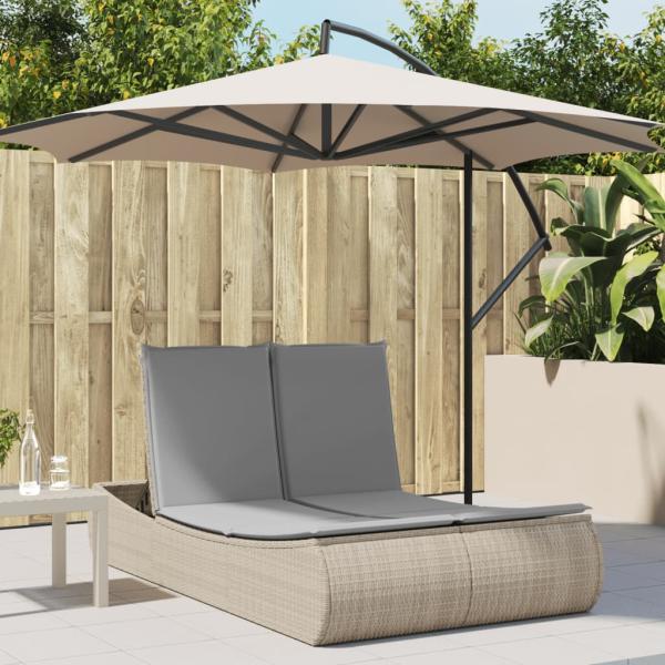 ARDEBO.de - Doppel-Sonnenliege mit Auflagen Beige Poly Rattan