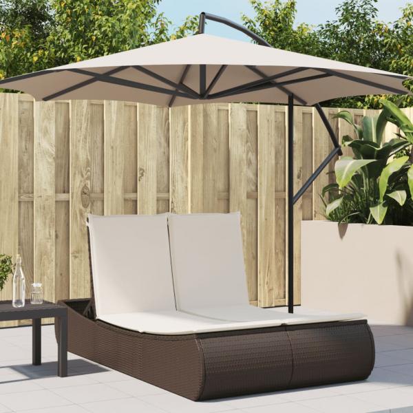 ARDEBO.de - Doppel-Sonnenliege mit Auflagen Braun Poly Rattan