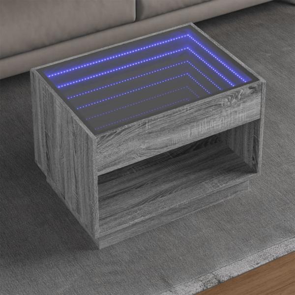 ARDEBO.de - Couchtisch mit Infinity-LED Grau Sonoma 70x50x50 cm