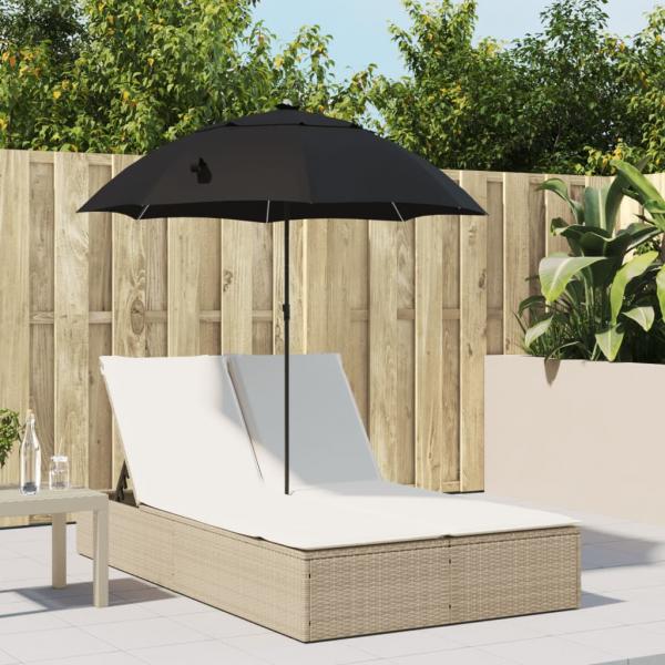 ARDEBO.de - Doppel-Sonnenliege mit Kissen & Sonnenschirm Beige Poly Rattan