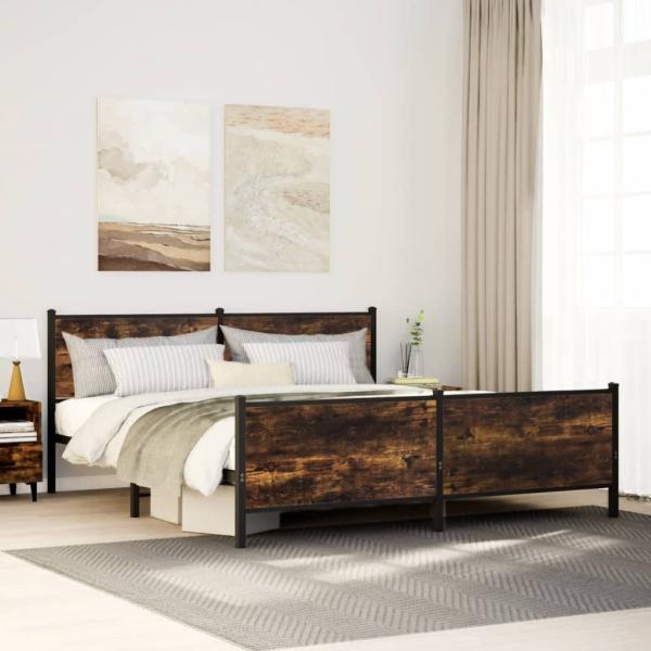 ARDEBO.de - Metallbett ohne Matratze Räuchereiche 193x203 cm