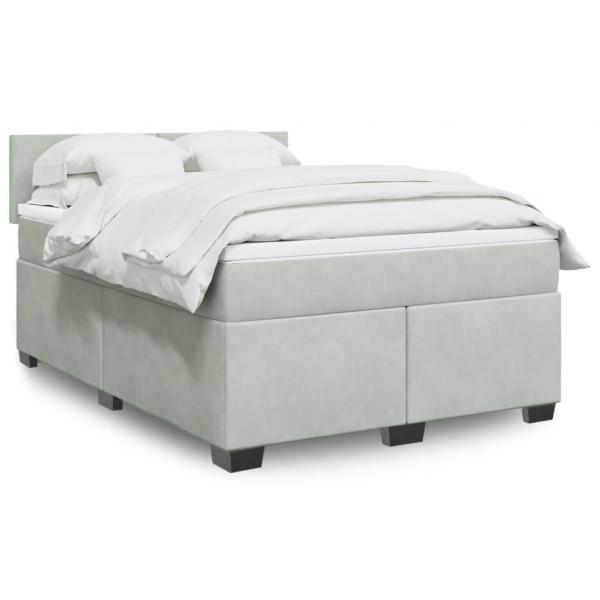 ARDEBO.de - Boxspringbett mit Matratze Hellgrau 140x200 cm Samt