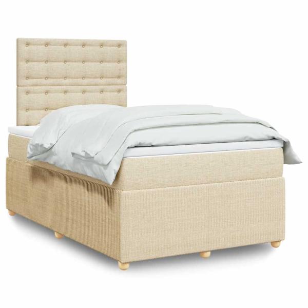 ARDEBO.de - Boxspringbett mit Matratze Creme 120x200 cm Stoff