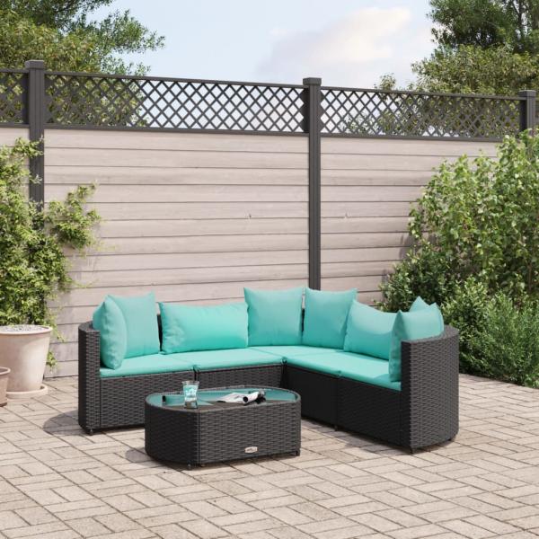 ARDEBO.de - 6-tlg. Garten-Sofagarnitur mit Kissen Schwarz Poly Rattan