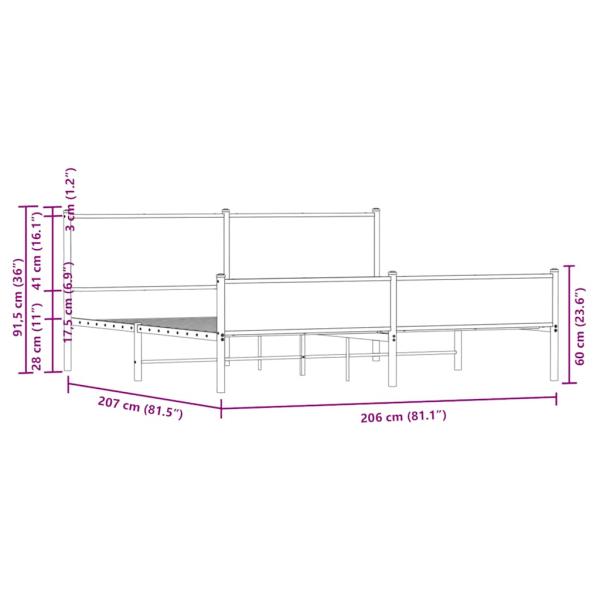 Metallbett ohne Matratze Braun Eichen-Optik 200x200 cm