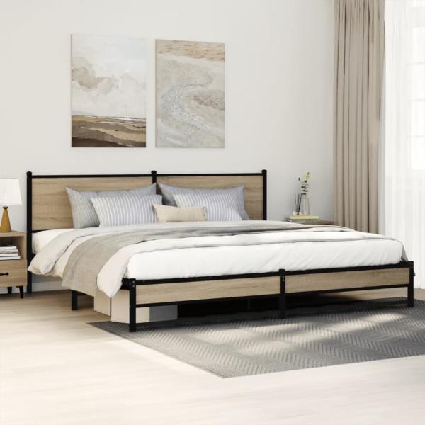 ARDEBO.de - Metallbett ohne Matratze Sonoma-Eiche 193x203 cm