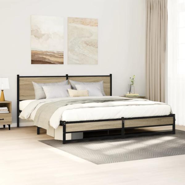 ARDEBO.de - Metallbett ohne Matratze Sonoma-Eiche 180x200 cm