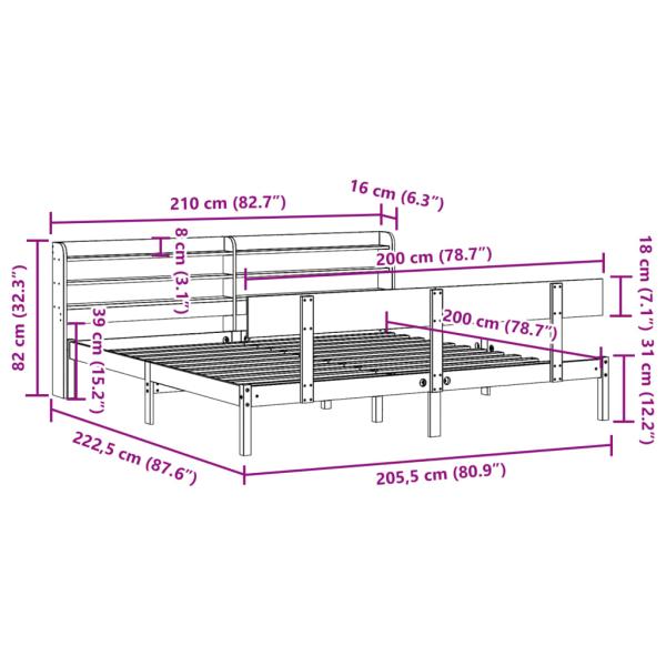 Massivholzbett ohne Matratze Weiß 200x200 cm Kiefernholz