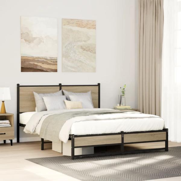 ARDEBO.de - Metallbett ohne Matratze Sonoma-Eiche 137x190 cm