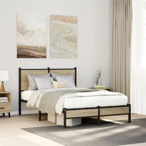 ARDEBO.de - Metallbett ohne Matratze Sonoma-Eiche 120x200 cm