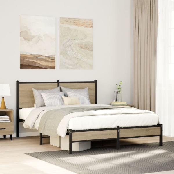 ARDEBO.de - Metallbett ohne Matratze Sonoma-Eiche 150x200 cm