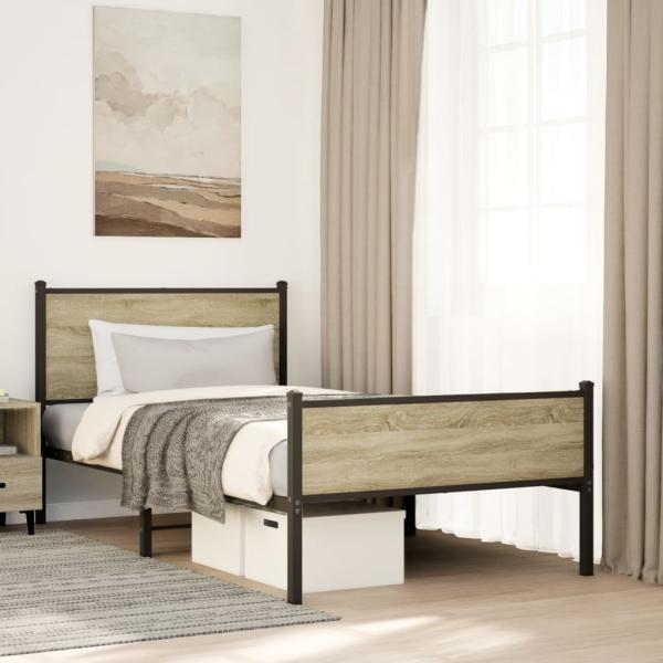 ARDEBO.de - Metallbett ohne Matratze Sonoma-Eiche 100x190 cm