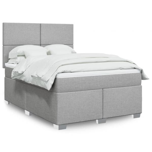 ARDEBO.de - Boxspringbett mit Matratze Hellgrau 140x200 cm Stoff