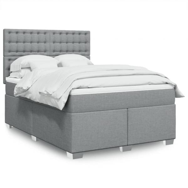 ARDEBO.de - Boxspringbett mit Matratze Hellgrau 140x200 cm Stoff