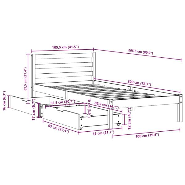 Massivholzbett ohne Matratze Wachsbraun 100x200 Kiefernholz