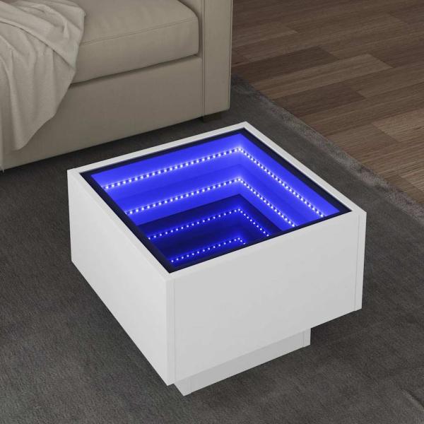 ARDEBO.de - Beistelltisch mit LED Weiß 40x40x30 cm Holzwerkstoff