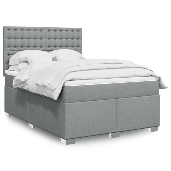 ARDEBO.de - Boxspringbett mit Matratze Hellgrau 140x200 cm Stoff