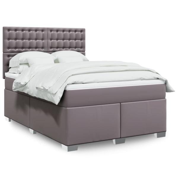 ARDEBO.de - Boxspringbett mit Matratze Grau 140x200 cm Kunstleder