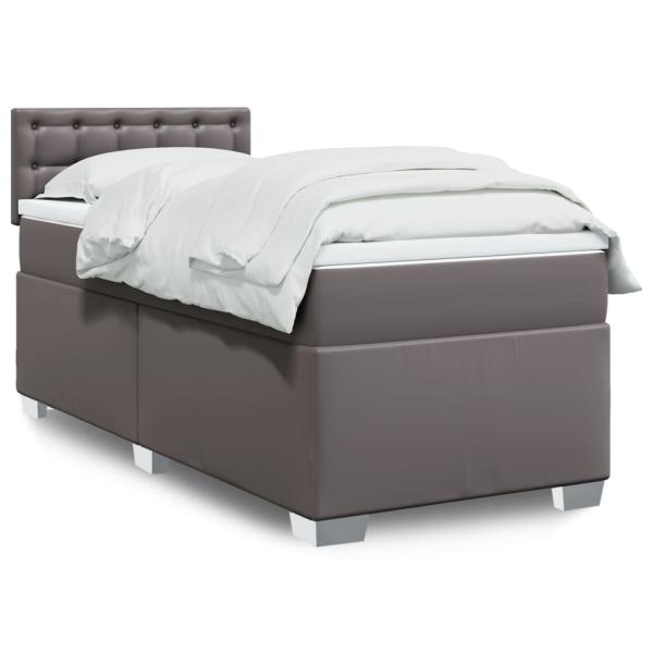 ARDEBO.de - Boxspringbett mit Matratze Grau 90x200 cm Kunstleder