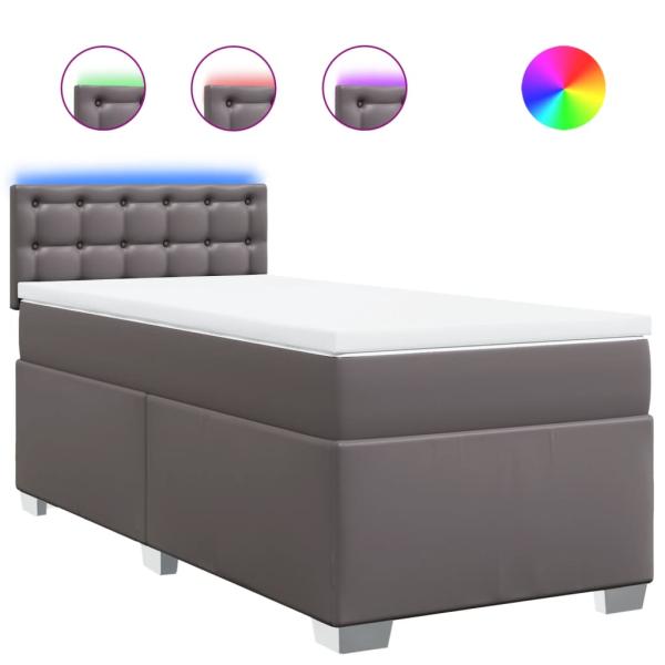 Boxspringbett mit Matratze Grau 100x200 cm Kunstleder