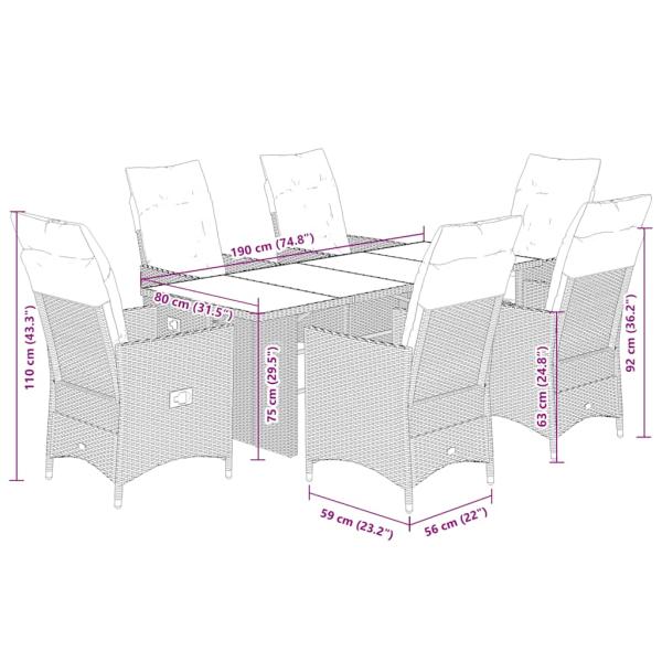 ARDEBO.de - 7-tlg. Garten-Essgruppe mit Kissen Braun Poly Rattan