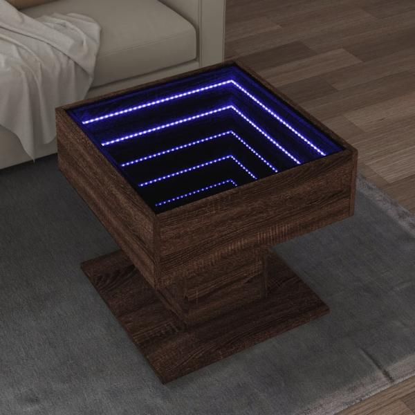 ARDEBO.de - LED-Couchtisch Braun Eichen-Optik 50x50x45 cm Holzwerkstoff