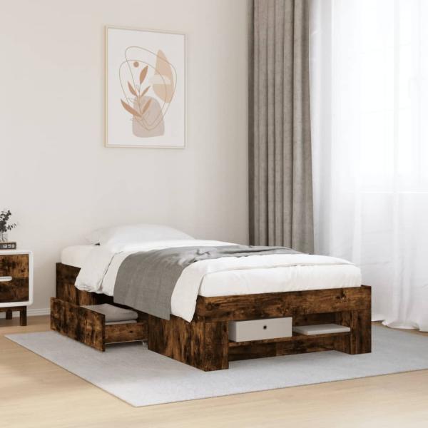 ARDEBO.de - Bettgestell ohne Matratze Räuchereiche 90x200 cm Holzwerkstoff