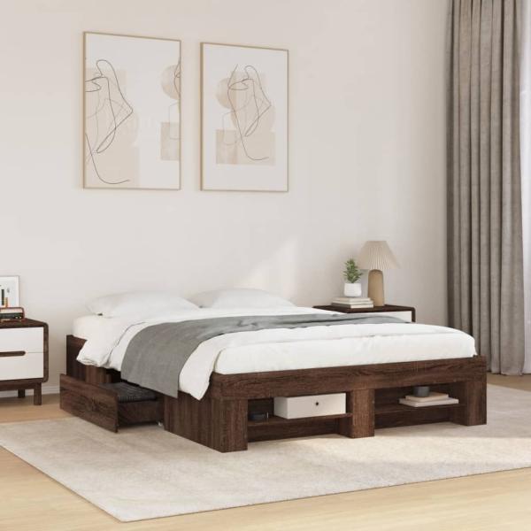 ARDEBO.de - Bettgestell ohne Matratze Braun Eiche 140x190 cm Holzwerkstoff