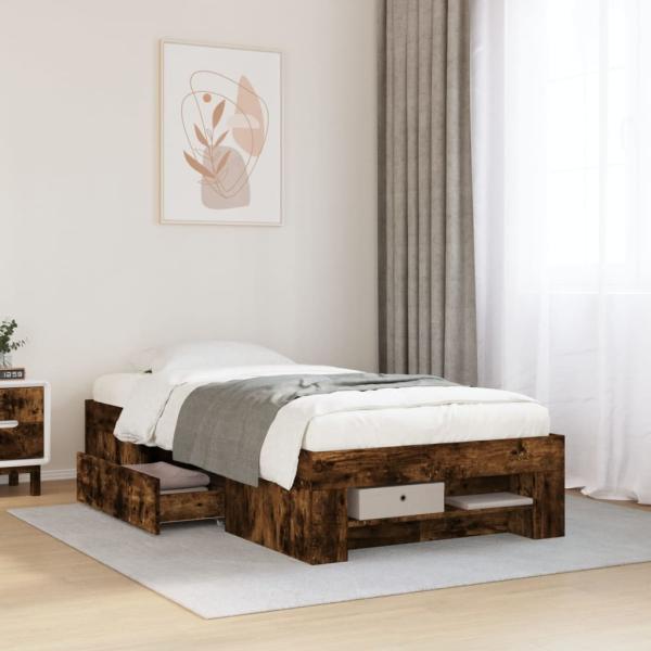 ARDEBO.de - Bettgestell ohne Matratze Räuchereiche 90x190 cm Holzwerkstoff