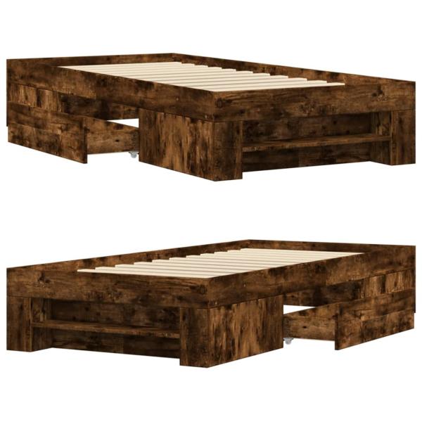 Bettgestell ohne Matratze Räuchereiche 90x190 cm Holzwerkstoff