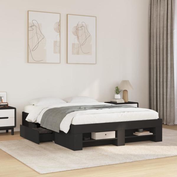 ARDEBO.de - Bettgestell Schwarz 135x190 cm Holzwerkstoff