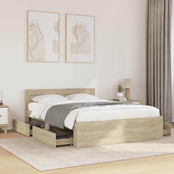ARDEBO.de - Bettgestell mit Kopfteil Sonoma-Eiche 140x200 cm Holzwerkstoff