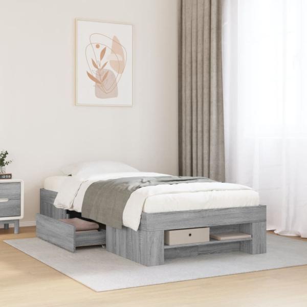 ARDEBO.de - Bettgestell Grau Sonoma 75x190 cm Holzwerkstoff