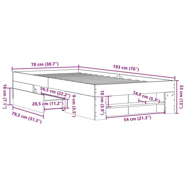 Bettgestell Grau Sonoma 75x190 cm Holzwerkstoff
