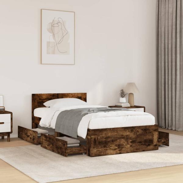 ARDEBO.de - Bettgestell mit Kopfteil Räuchereiche 90x200 cm Holzwerkstoff