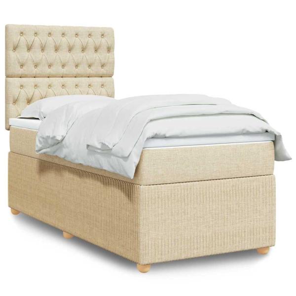 ARDEBO.de - Boxspringbett mit Matratze Creme 100x200 cm Stoff