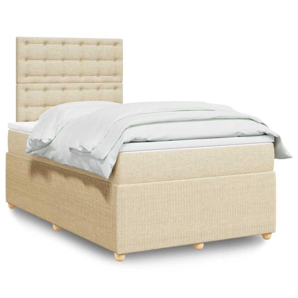 ARDEBO.de - Boxspringbett mit Matratze Creme 120x190 cm Stoff